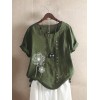 M-5XL Vintage Short Sleeve O-neck Floral Print Button T-Shirts