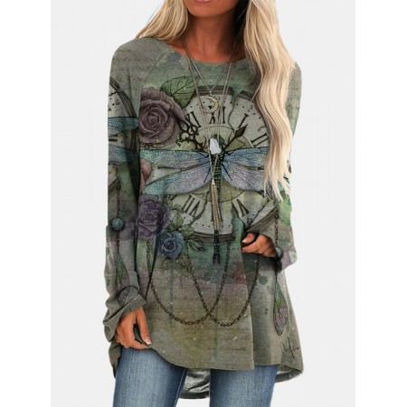<b>Notice</b>: Undefined variable: alt_image in <b>/www/wwwroot/www.toponeclothing.com/vqmod/vqcache/vq2-catalog_view_theme_fastor_template_product_product.tpl</b> on line <b>133</b>Vintage Floral Printed O-neck Long Sleeve Irregular Hem T-shirt For Women