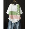 Women Striped Patchwork O-Neck Short Sleeve T-Shirts