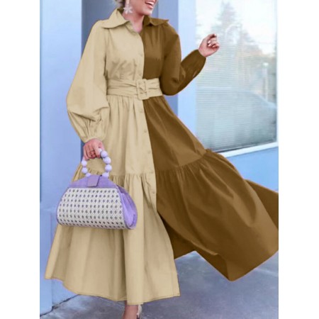 <b>Notice</b>: Undefined variable: alt_image in <b>/www/wwwroot/www.toponeclothing.com/vqmod/vqcache/vq2-catalog_view_theme_fastor_template_product_product.tpl</b> on line <b>133</b>Women Long Sleeve Pleated Loose Contrast Color Block Patchwork Solid Lapel Midi Dresses