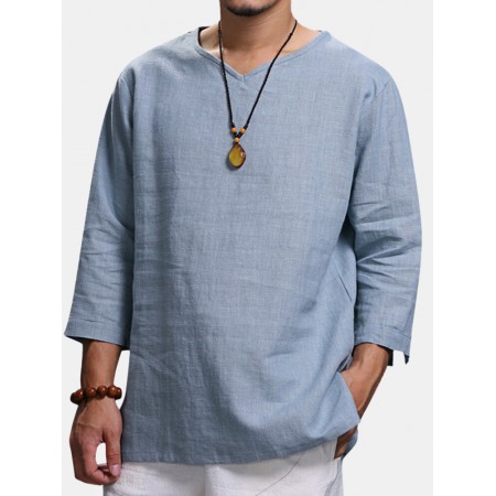 <b>Notice</b>: Undefined variable: alt_image in <b>/www/wwwroot/www.toponeclothing.com/vqmod/vqcache/vq2-catalog_view_theme_fastor_template_product_product.tpl</b> on line <b>133</b>Ethnic Casual Men's Long-sleeved V-neck Solid Color Large Size Loose T-Shirts