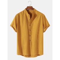 Mens Solid Color Brief Style Round Neck Short Sleeve Henley Shirt